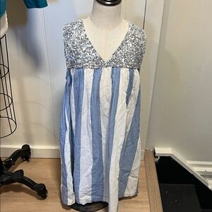 Pink Chicken Sequin Top Striped Dress